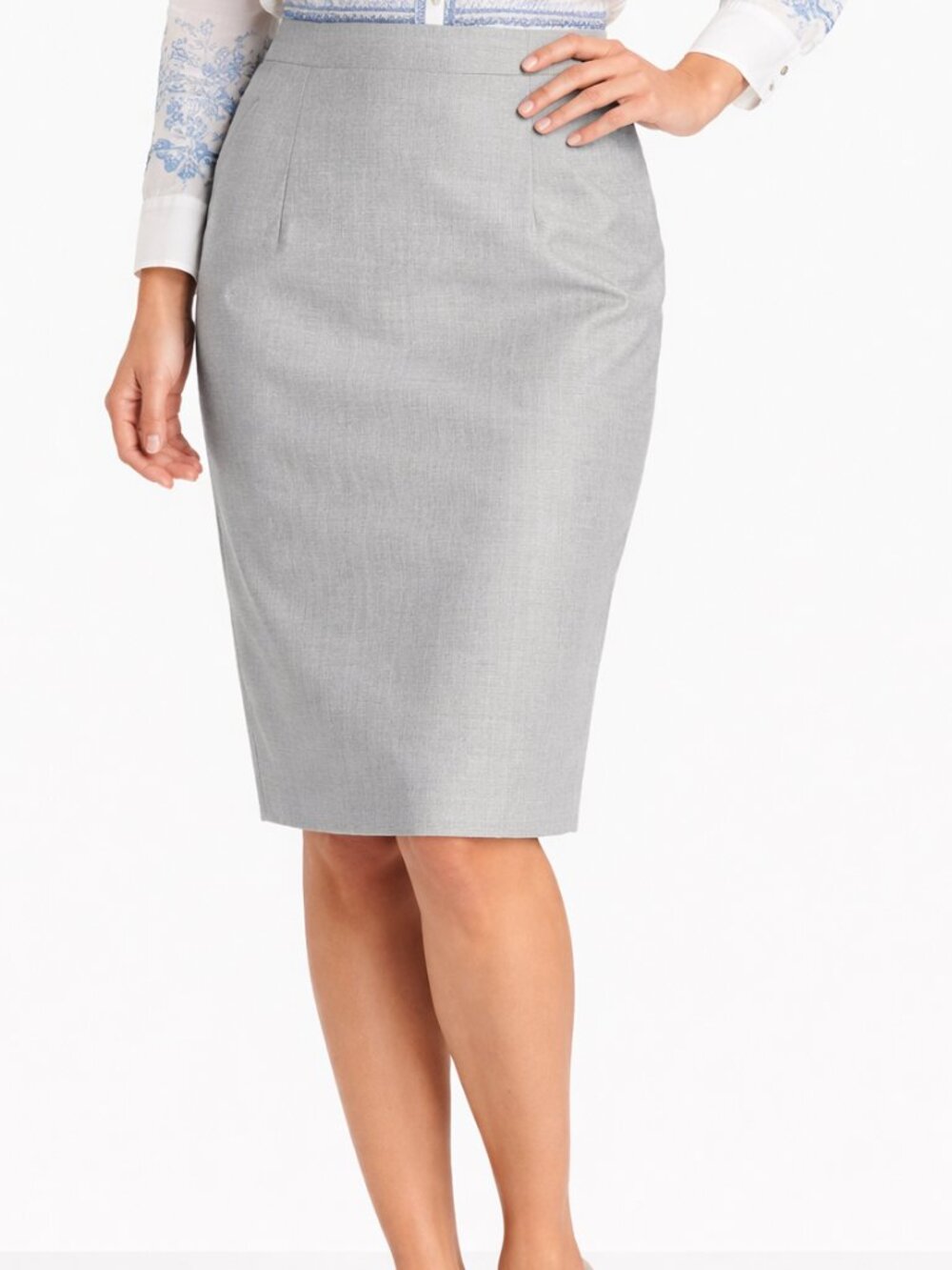 Escada | Light Grey Luxury Wool Silk Pencil Skirt Size 42 Large 12